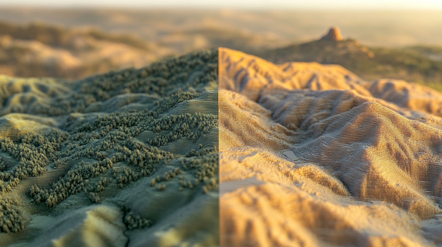 Topographic terrain rendered as 3D-printed layer lines